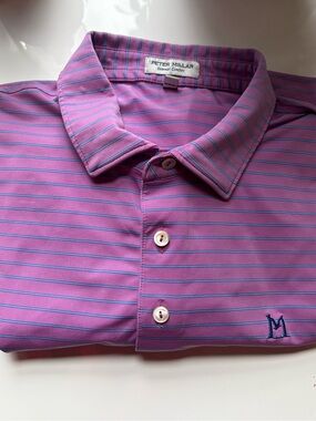 Peter Millar Purple Polo with Blue Stripes